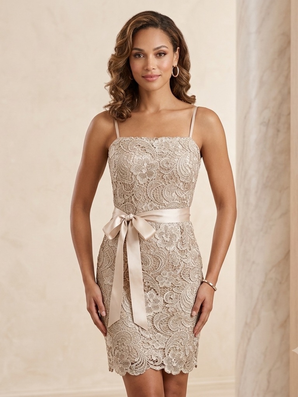 Cache vintage lace cocktail Dress size 12 Medium Champagne color Event Party